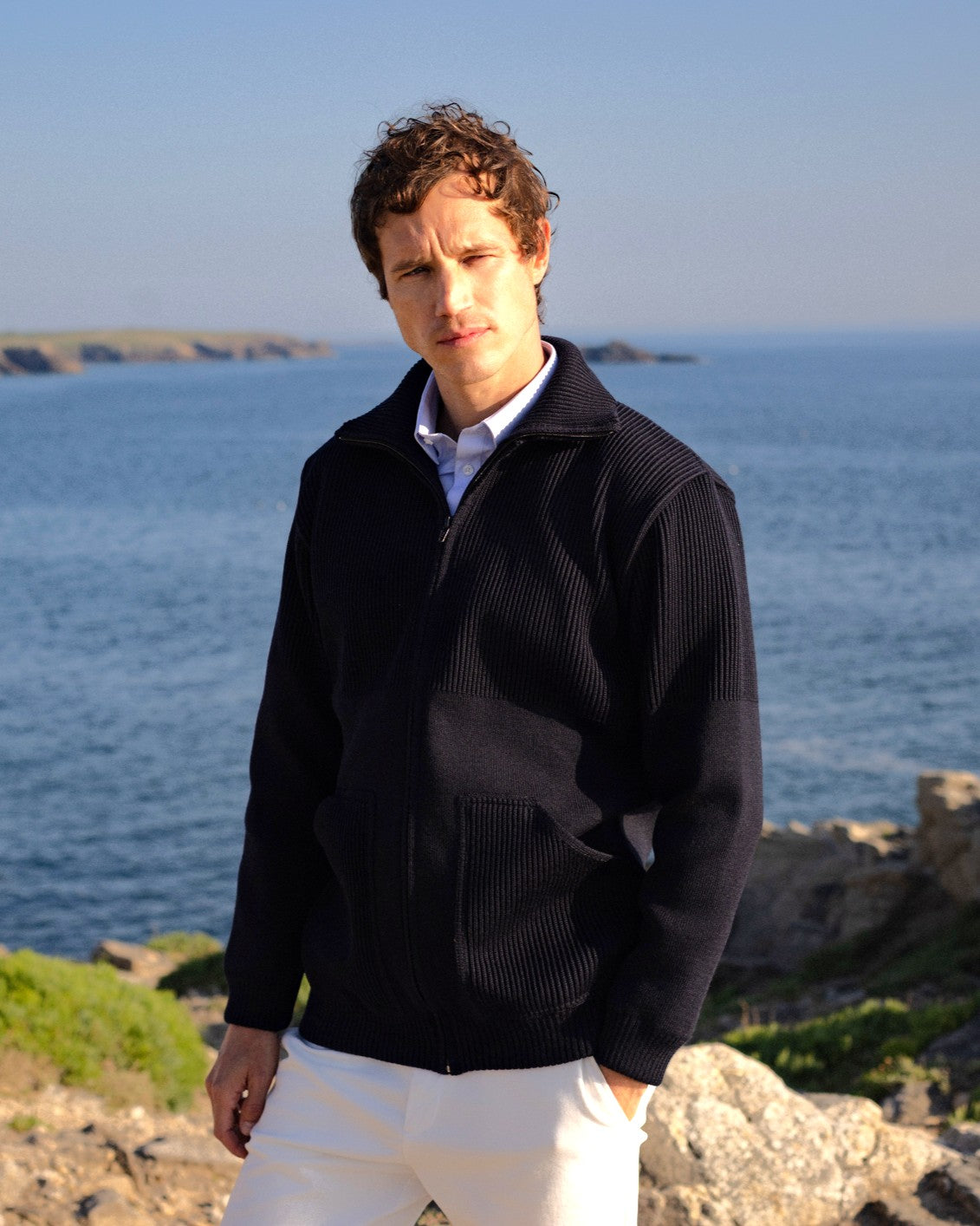 Men's Zipped Wool Jacket – Robust, Warm & Breton Style Baie