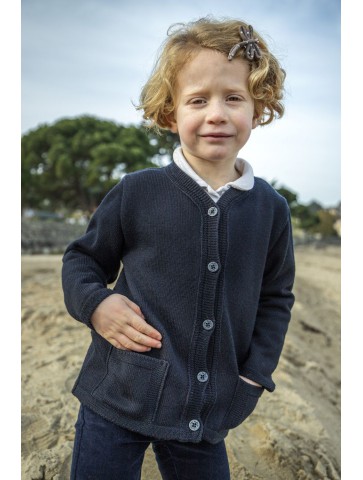 gilet BORNEO marine - 50% laine coupe droite, poches plaquées.