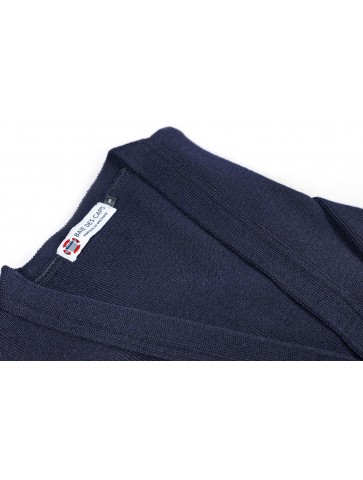 navy blue V neck jacket - 100% wool straight cut, patch pockets.