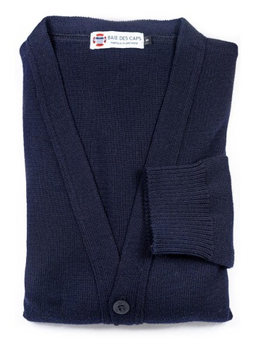 gilet col V bleu marine - 100% laine coupe droite, poches plaquées.
