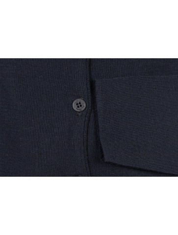 gilet col rond BERNIC marine - 50% laine coupe droite, poches plaquées.