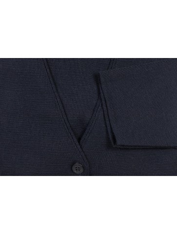 gilet col V BERNIC bleu marine - 50% laine coupe droite, poches plaquées.