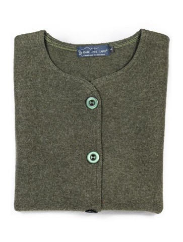 green round neck sleeveless jacket - 100% boiled wool right cut