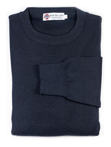Pull col rond HELICE marine - 50% laine coupe confort