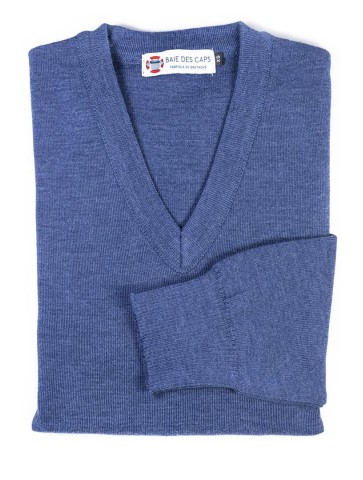 Pull col V HELICE jean - 50% laine coupe confort