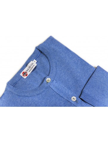 Gilet col rond MAELIS bleu jean - 50% coton coupe ajustée