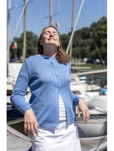 Round neck jacket MAELIS blue jean - 50% cotton slim fite