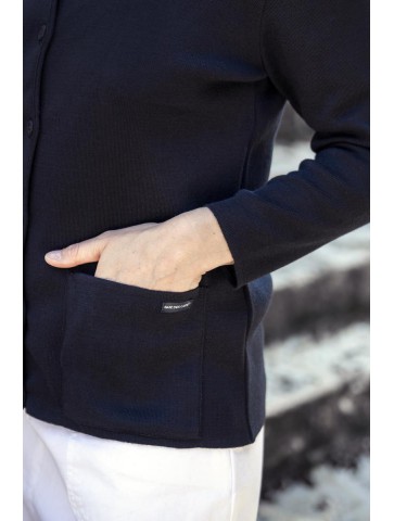gilet col rond BERNIC marine - 50% laine coupe droite, poches plaquées.