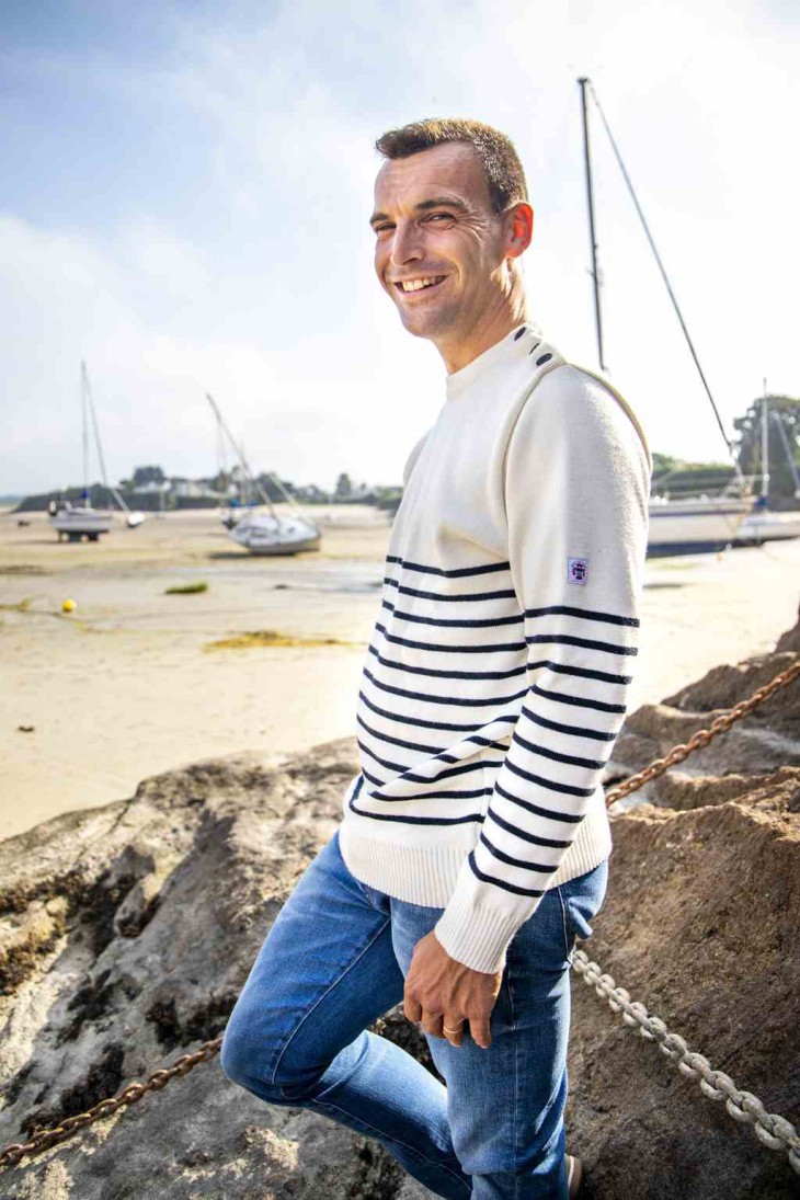 Sailor sweater ERQUY marine ecru - pure wool comfort fit