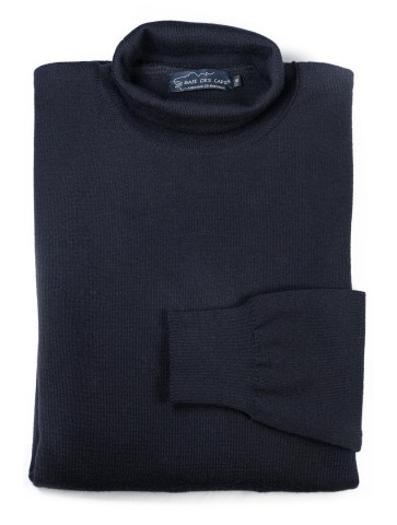 Navy blue rolled sweater - 50% wool slim fite