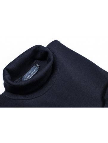Navy blue rolled sweater - 50% wool slim fite