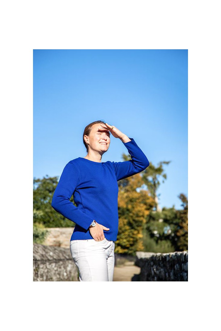 CARAIBE royal blue round neck sweater - 50% wool comfort fit