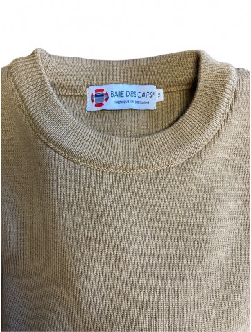 Pull col rond FAOUET beige - 50% laine coupe confort
