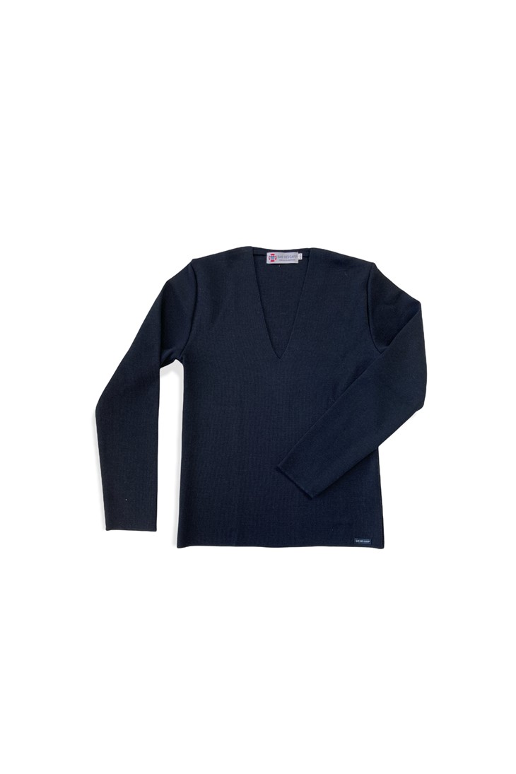 Pull col V MARIE GALANTE marine - 50% laine coupe confort