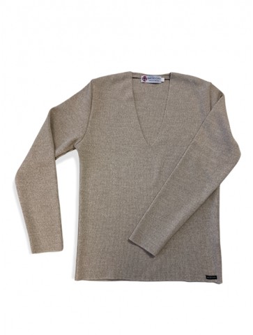 V CASTILLE Beige neck sweater - 50% wool slim fite