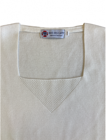 Ecru-elevated collar sweater - 50% cotton comfort fit