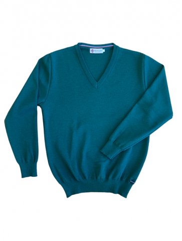100% wool sweater Merino Col V Green SARZEAU