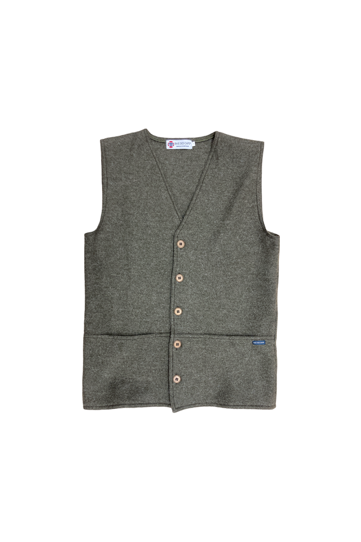 Kaki V neck jacket - Pure boiled wool right cut GUIREC