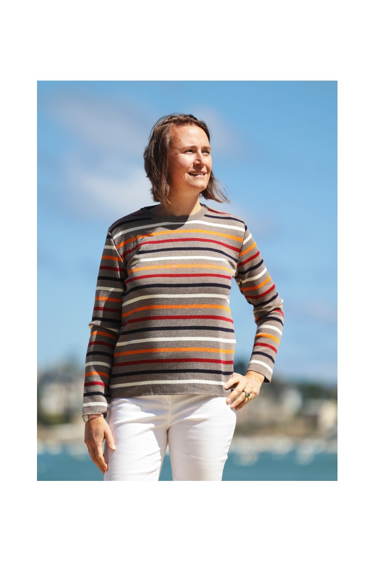 Pull col rond MULTICO beige - 50% laine coupe confort