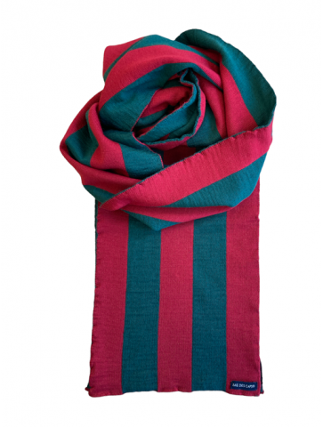 Vertical striped scarf Red / Green 50% wool