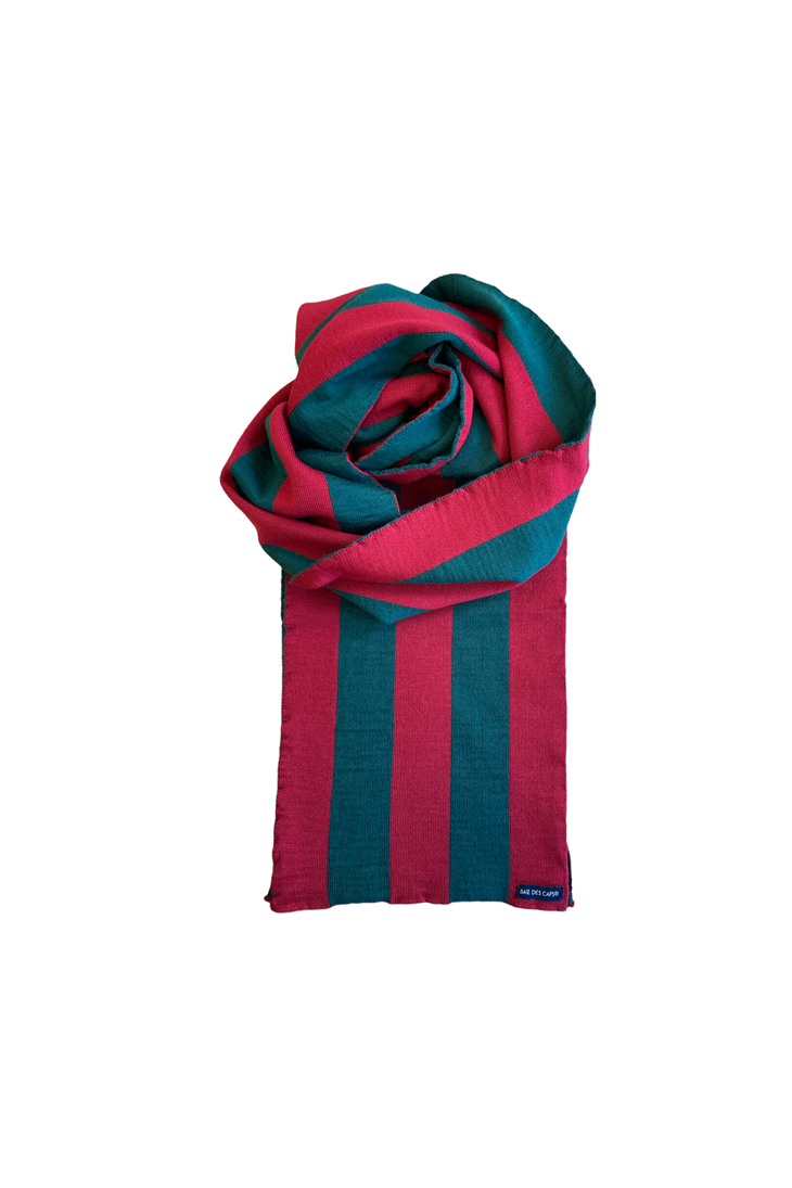 Vertical striped scarf Red / Green 50% wool