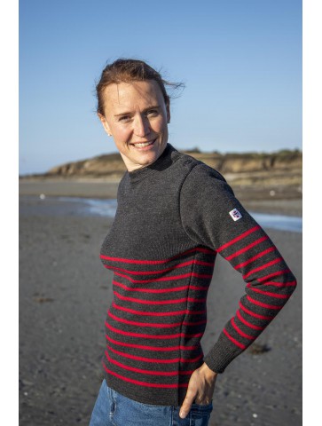 Sailor sweater pETIT ERQUY red anthracite - pure wool slim fite