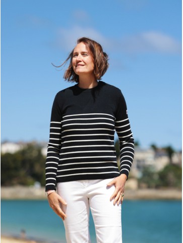 Sailor sweater aVEYRON marine / écru - 50% wool slim fite