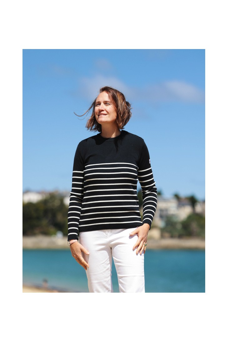 Sailor sweater aVEYRON marine / écru - 50% wool slim fite