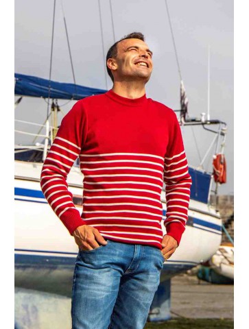 Sailor sweater mixed red ecru 50% wool