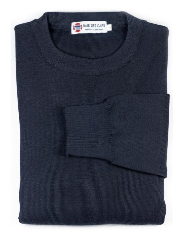 Navy blue round collar sweater - 50% cotton comfort fit