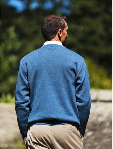 HELICE indigo round neck sweater - 50% cotton comfort fit