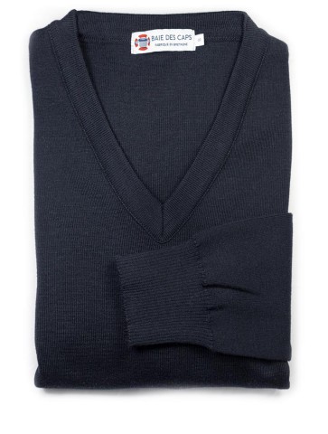 Navy blue HELICE V neck sweater - 50% wool comfort fit