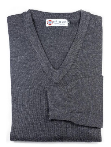 Pull col V HELICE anthracite - 50% laine coupe confort