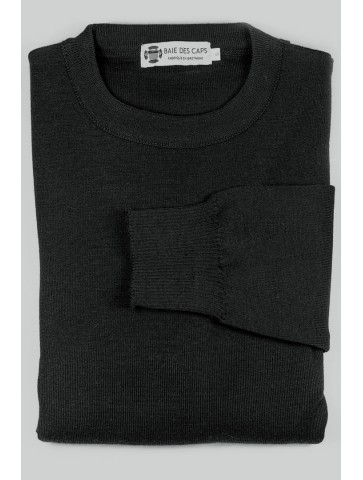 Pull col rond HELICE noir - 50% laine coupe confort