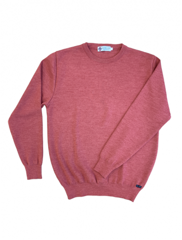Round neck sweater PETIT HELICE raspberry - 50% wool slim fite