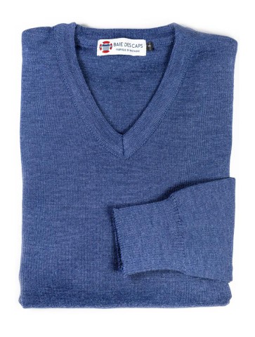 Pull Col V PETIT HELICE blue jean