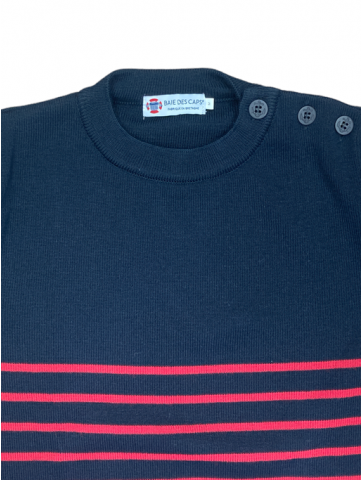 Pull Marin ERQUY marine rouge - pure laine coupe confort