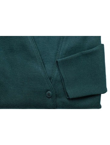 gilet col V BERNIC vert - 50% laine coupe droite, poches plaquées.