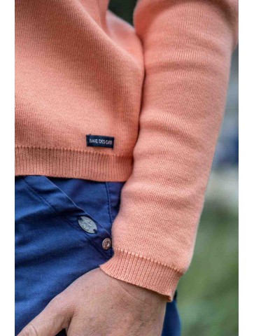 Round neck jacket MAELIS salmon - 50% cotton slim fite