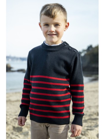 The Navy Blue Briac / Red - sailor sweater - 50% wool
