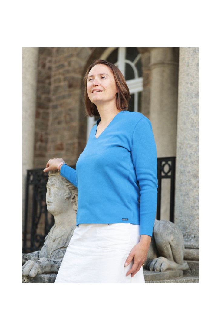 Marie -Galante Azur V -neck sweater - 50% cotton comfort fit