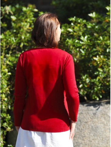 Pull col V MARIE GALANTE rouge - 50% laine coupe confort