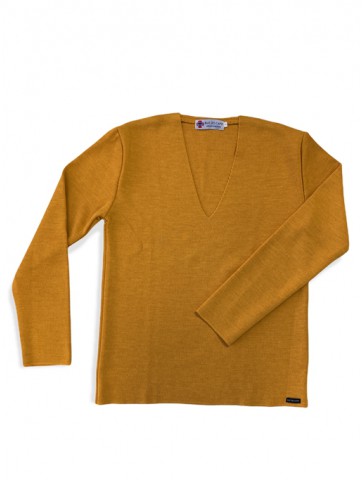 Pull col V MARIE GALANTE jaune - 50% laine coupe confort