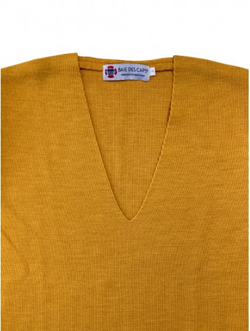 Pull col V MARIE GALANTE jaune - 50% laine coupe confort