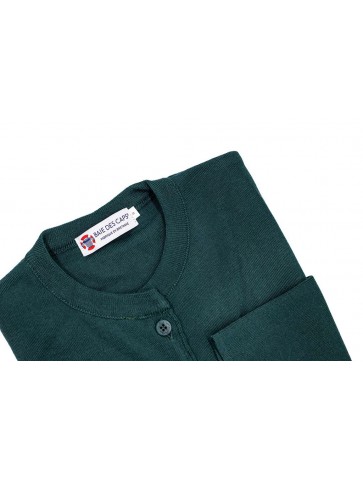 gilet col rond BERNIC vert - 50% laine coupe droite, poches plaquées.