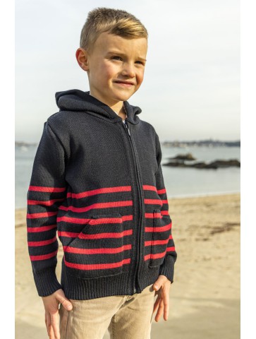 striped hooded vest GWENN navy blue / red - 50% wool