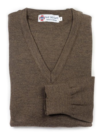 V HELICE brown sweater - 50% wool comfort fit