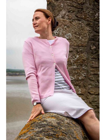 Round neck jacket MAELIS pink - 50% cotton slim fite