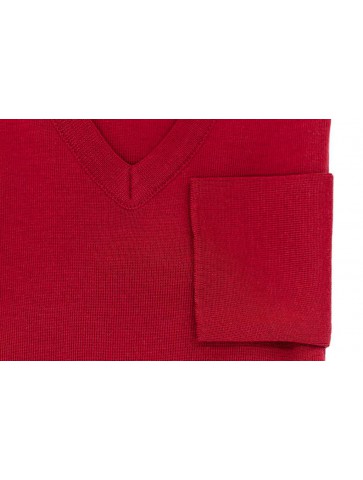 Pull col V ALIZEE rouge - 50% laine coupe ajustée