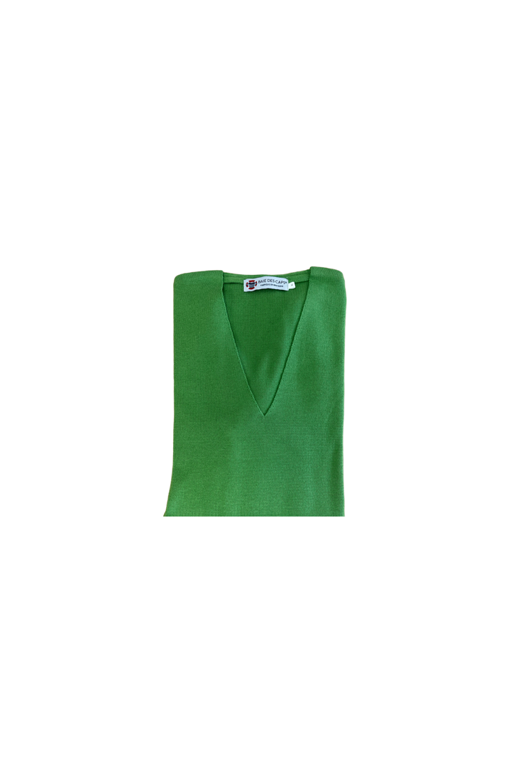 Pull col V MARIE-GALANTE Vert pomme - 50% coton coupe confort
